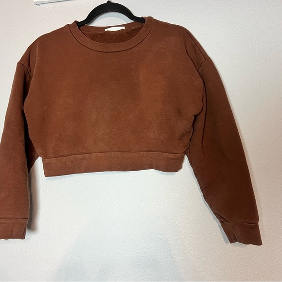 Reformation Brown Cropped Sweatshirt Size XS Flaw Discoloration - Picture 7 of 10